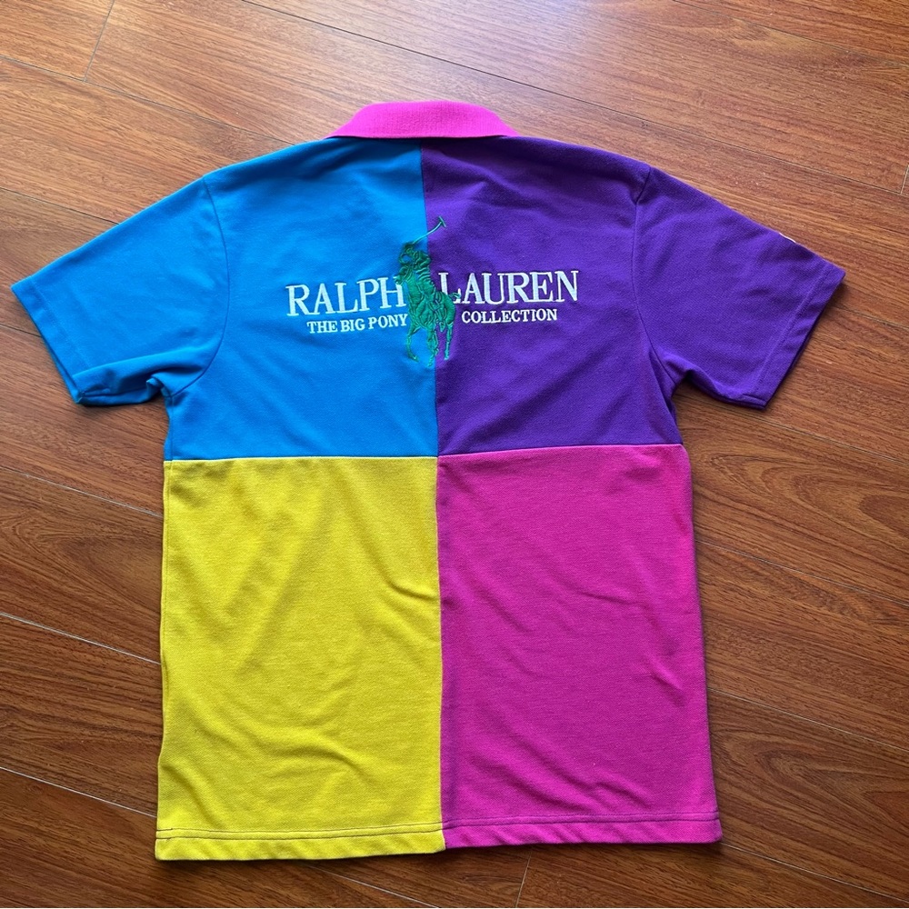 RALPH LAUREN BIG PONY COLLECTION Women Polo Shirt Size M/L Big Logo Color Block - Picture 3 of 12